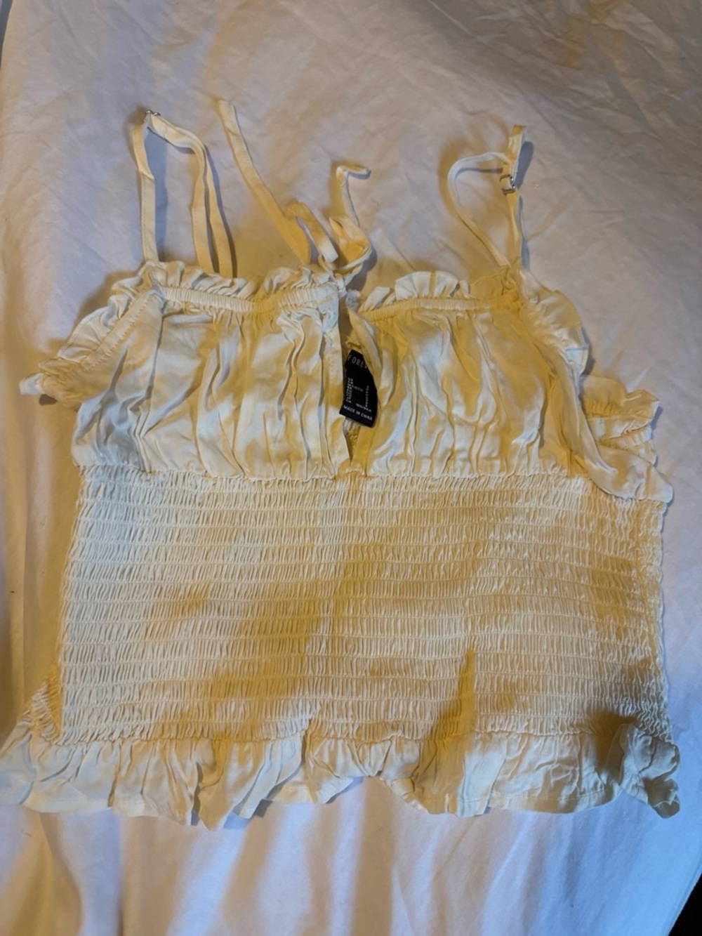 Forever 21 Cream Smocked Ruffle Cami